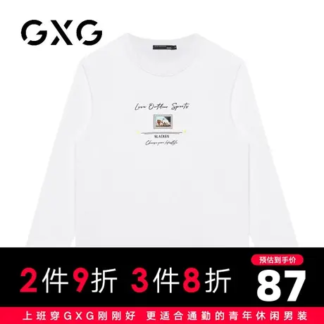 【新品】GXG男装【热气球印花】23秋季百搭圆领休闲纯棉长袖T恤图片