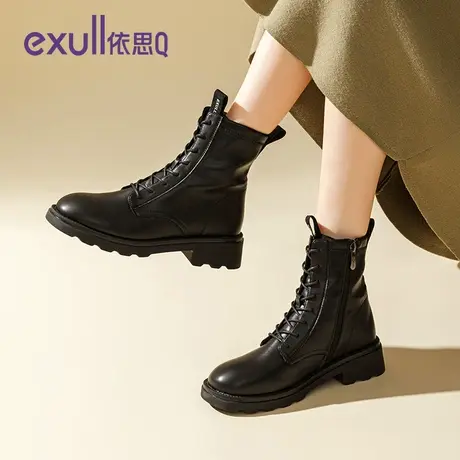 exull/依思Q马丁靴女2023冬季新款英伦百搭单靴子厚底加绒短靴商品大图