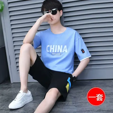 13青少年短袖t恤12-15岁男孩大童14夏装套装16初中小学生运动衣服图片