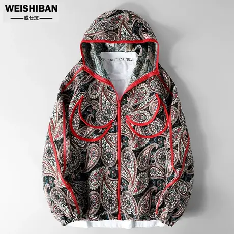 2023年新款腰果花潮牌连帽ins夹克春秋季情侣小众提花廓形外套男图片