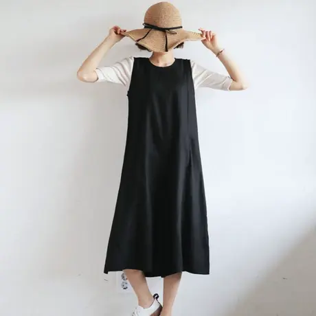 2018夏季新款韩版阔腿裤宽松大码棉麻无袖连体裤裙七分裤学生套装商品大图