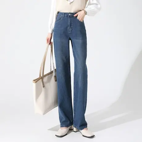 时尚气质牛仔裤2023年秋季新款女士简约高腰显瘦百搭通勤直筒长裤商品大图