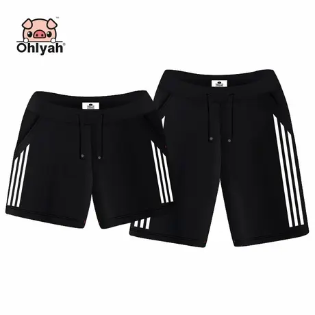 Ohlyah情侣短裤休闲大码男女黑色五分裤沙滩海边运动跑步宽松裤子图片