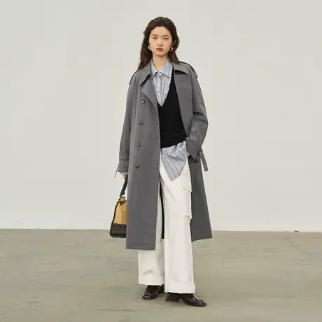 omont蛋挞家 复古双排扣风衣外套女2023秋季新款宽松高级感大衣图片