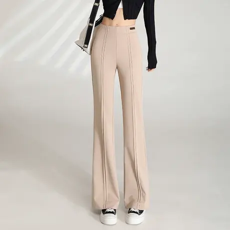 2023春季新款垂感直筒微喇裤女高腰显瘦休闲长裤时尚开叉百搭裤子商品大图