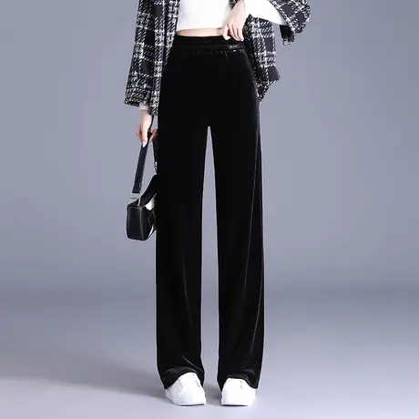 坠感金丝绒直筒裤子女秋冬2023新款高腰窄版显瘦阔腿裤百搭休闲裤商品大图