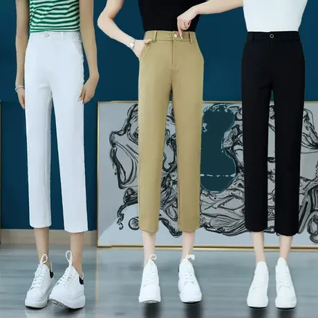 夏季新款八分直筒裤女高腰显瘦薄款烟管裤时尚休闲九分小脚西装裤商品大图