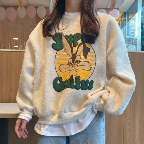 羊羔毛卫衣女秋冬韩版潮宽松bf慵懒风百搭加绒加厚ins超火cec外套商品大图