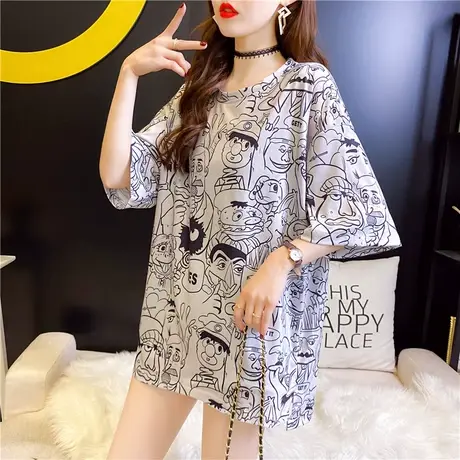 中长款短袖t恤女2023年新款春季打底衫韩版宽松内搭纯色上衣ins潮商品大图