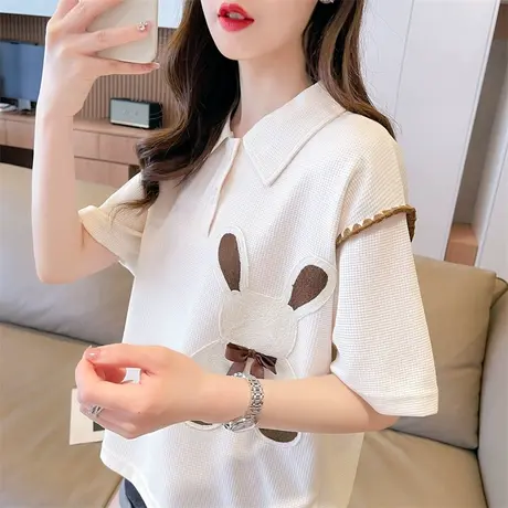 小众设计感短袖t恤女夏季韩版宽松大码翻领polo衫短款小个子上衣商品大图