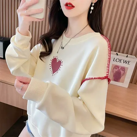 早秋小个子卫衣女春秋季韩版宽松薄款拼色设计感长袖t恤上衣外套图片