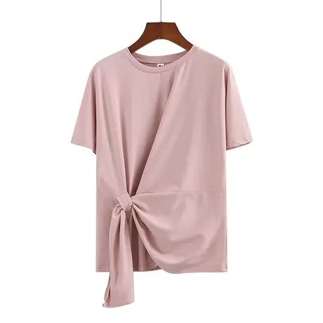 夏季新款宽松大码打结圆领短袖体恤上衣纯棉内搭女装韩版打底衫T图片