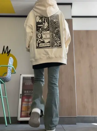 潮牌美式连帽卫衣女秋冬加绒加厚oversize宽松设计感小众外套上衣图片