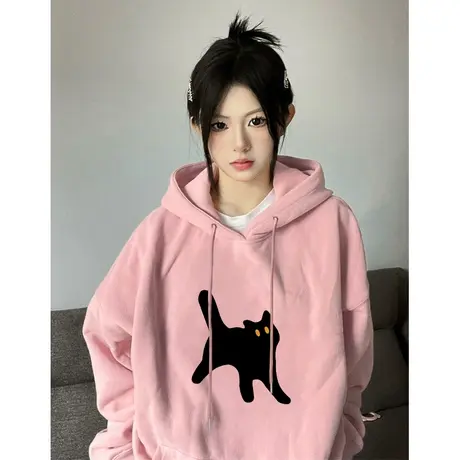 粉色连帽卫衣女春秋薄款慵懒风宽松oversize潮牌减龄洋气大码外套商品大图