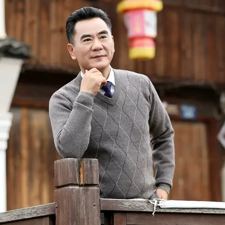 秋冬季中老年人男士毛衣V领加厚针织毛衫爸爸装格子鸡心领打底衫图片