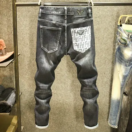 个性口袋设计牛仔裤男款高端面料修身裤子时尚潮流百搭弹力长裤子商品大图