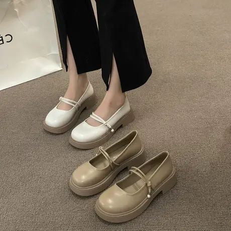 粗跟玛丽珍女鞋2023夏小香风珍珠防滑单鞋法式温柔复古气质小皮鞋商品大图