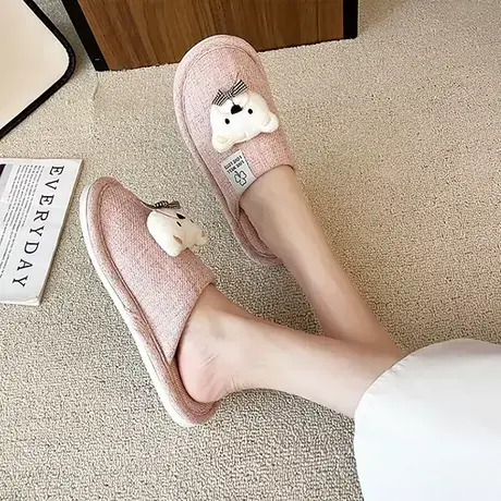 一脚蹬包头半拖亚麻鞋女外穿2023年秋冬季新款网红懒人平底棉拖鞋商品大图