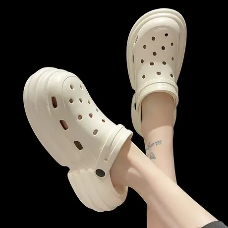 洞洞鞋外穿女ins潮时尚厚底增高松糕包头凉拖鞋沙滩防滑两穿凉鞋商品大图