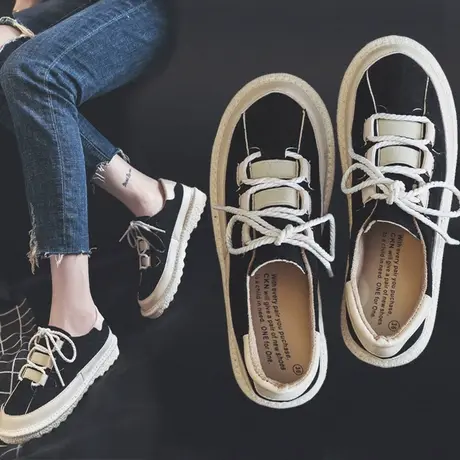 ins鞋子女超火chic复古原宿ulzzang百搭港风板鞋学生百搭帆布鞋女商品大图