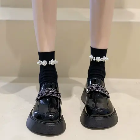 厚底玛丽珍单鞋女夏季2022新款复古一脚蹬乐福鞋小皮鞋松糕大头鞋图片