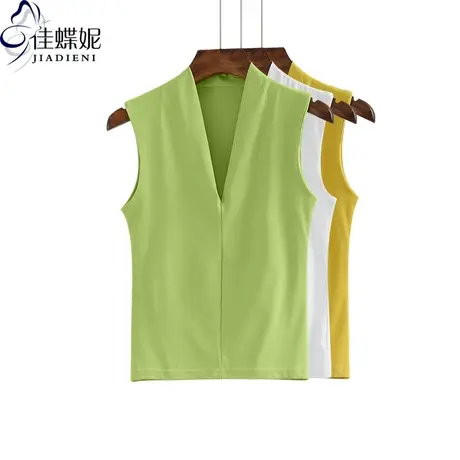 夏季纯白V领修身显瘦打底衫韩版上衣无袖背心女装内搭名媛风T恤商品大图