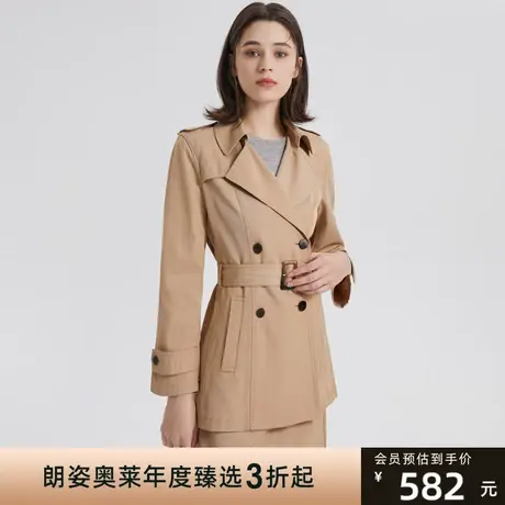 莱茵奥莱2022直筒修身米色双排扣短款通勤商务女士秋季新款风衣图片
