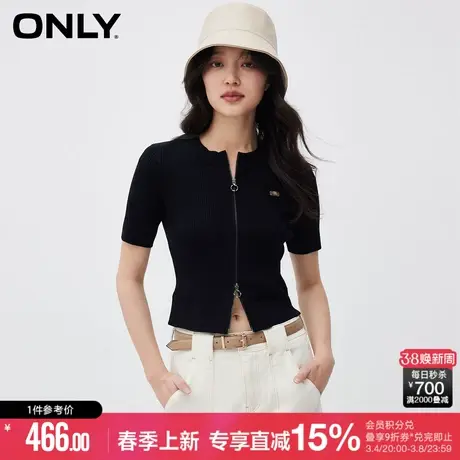 ONLY秋季百搭简约显瘦圆领开衫短袖针织衫女|12413B018商品大图