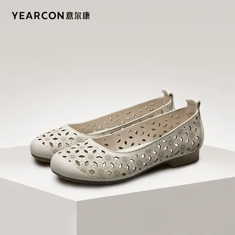 意尔康女鞋2021夏季款中老年妈妈鞋镂空舒适软底透气女士真皮凉鞋图片