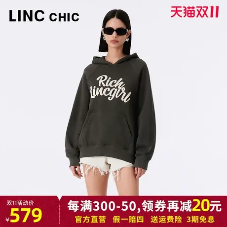LINCCHIC金羽杰卫衣女2023年秋季新款落肩连帽朋克外套S233HD414Y商品大图