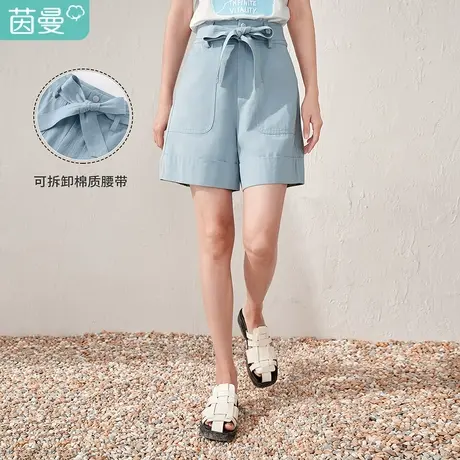 【商场同款】茵曼阔腿显瘦短裤女士2023夏季新款通勤纯棉休闲裤子商品大图