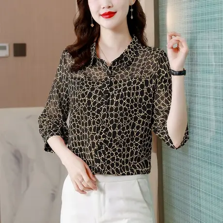 别致减龄衬衫女上衣中年妈妈夏装2023年新款宽松薄款七分袖雪纺衫商品大图