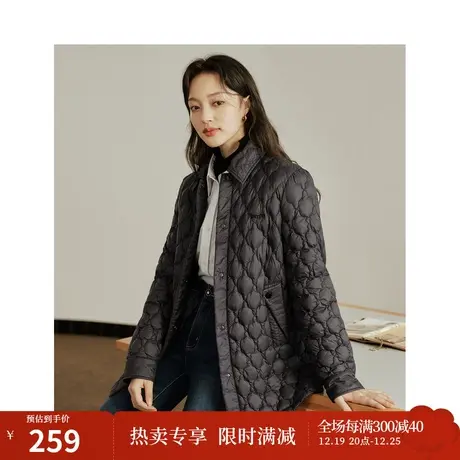 茵曼云朵衬衫领长棉衣2023冬女装新款轻薄哑光长袖宽松遮肉外套图片