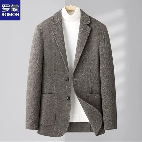 罗蒙春秋新款羊毛西装男双面尼休闲西服男毛呢外套人字呢子大衣图片