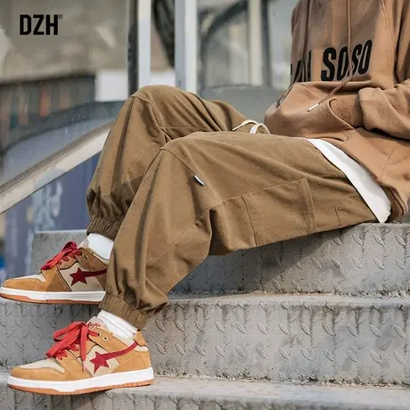 DZH男生复古棕色灯芯绒裤子男ins潮百搭宽松休闲裤秋季束脚运动裤商品大图