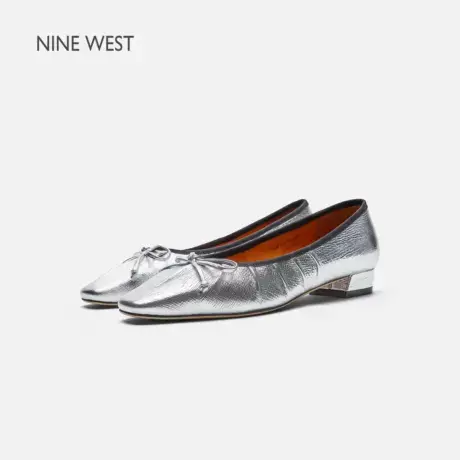 Nine West/玖熙平底鞋女2025夏季新款蝴蝶结小方头浅口单鞋优雅银图片