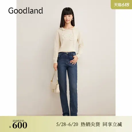 Goodland美地2024冬季新款羊毛法式绞花肌理连帽毛针织衫图片