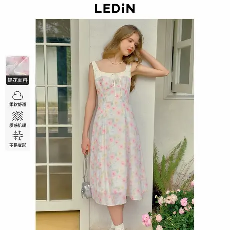 【昕怡粉丝专享】乐町拼接褶皱宽肩带背心裙连衣裙少女粉色碎花裙图片