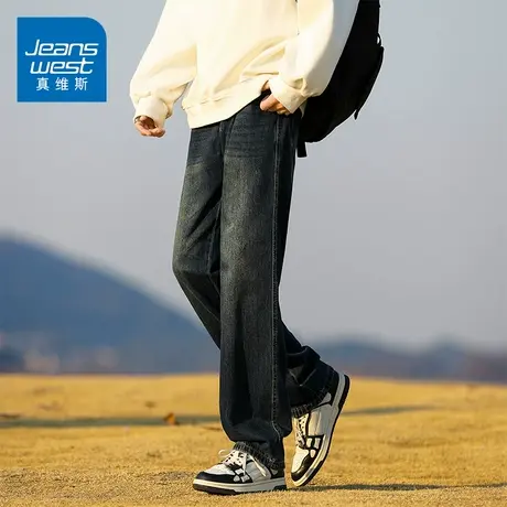 KZ真维斯黑色潮牌牛仔长裤男士2025新款直筒宽松男裤子休闲春秋季商品大图