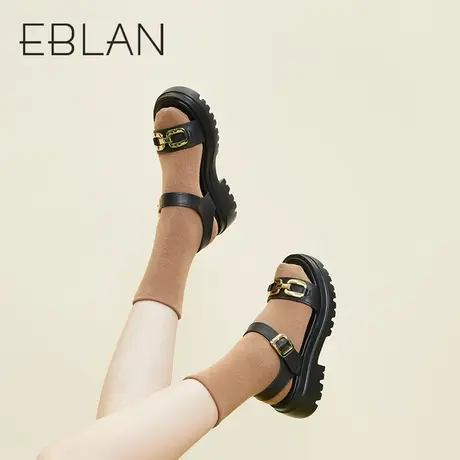 伊伴春夏女鞋时尚沙滩凉鞋厚底休闲运动凉鞋魔术贴一字带粗跟凉鞋商品大图