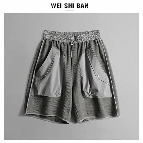 潮牌工装短裤男夏季肌理感立体拼接大口袋宽松过膝五分裤痞帅裤子图片