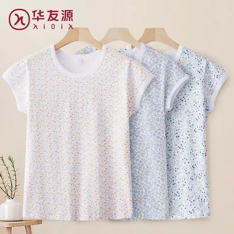 夏季纯棉妈妈短袖T恤女中老年人印花打底衫奶奶汗衫老人打底上衣商品大图