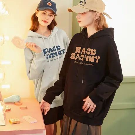 唐狮卫衣女春秋新款连帽美式胶印套头帽衫休闲宽松卫衣套头商品大图