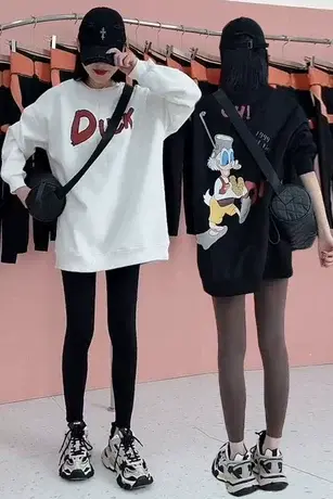 2023欧洲站中长款秋季长袖卫衣女韩版宽松卡通印花上衣休闲打底衫商品大图