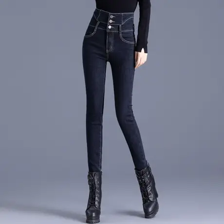 女士牛仔裤女2023年新款秋冬靴裤时尚小脚裤铅笔裤高腰裤加绒裤子商品大图