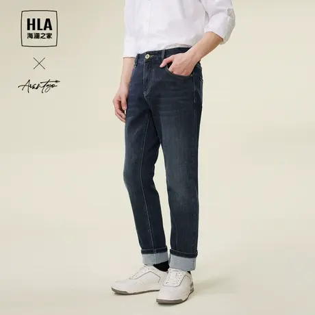 HLA/海澜之家轻商务时尚系列牛仔裤2023秋冬新款宽松水洗长裤男商品大图