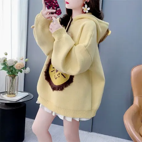 慵懒风可爱连帽套头毛衣女春季2025新款宽松洋气减龄针织外套上衣商品大图