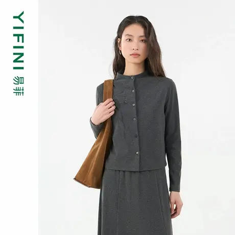 [专柜同款]Yifini/易菲通勤休闲刺绣宽松短款时尚针织衫外套25秋商品大图