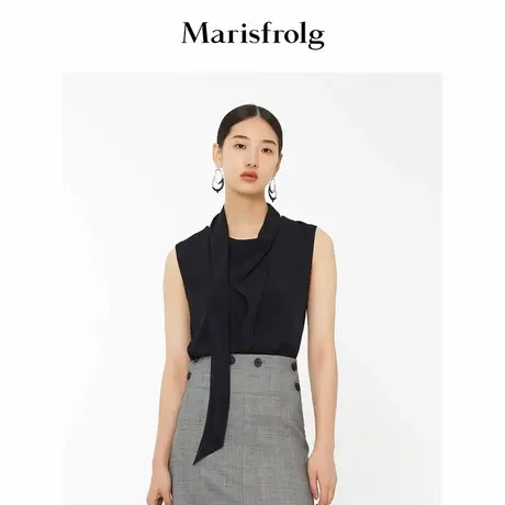【言选好物】Marisfrolg玛丝菲尔秋季新款黑色丝巾领桑蚕丝上衣商品大图