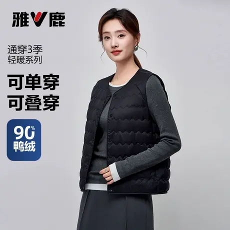 雅鹿轻薄款羽绒服女款2025秋冬新款短款圆领修身无领内胆保暖外套商品大图